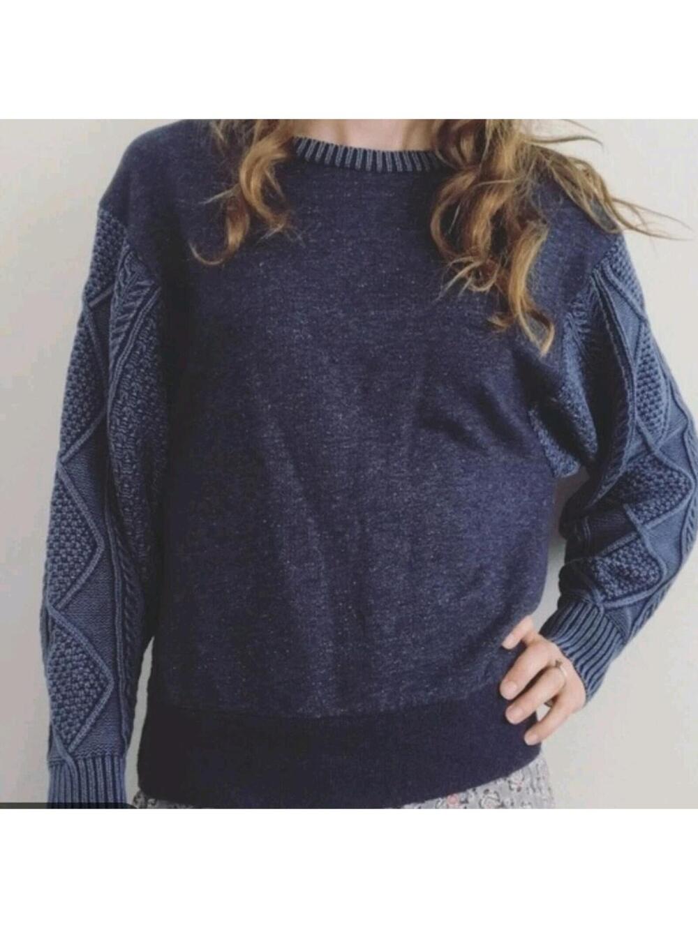 Rag & Bone Womens Harper Blue Cable Knit Pullover Sweater Small